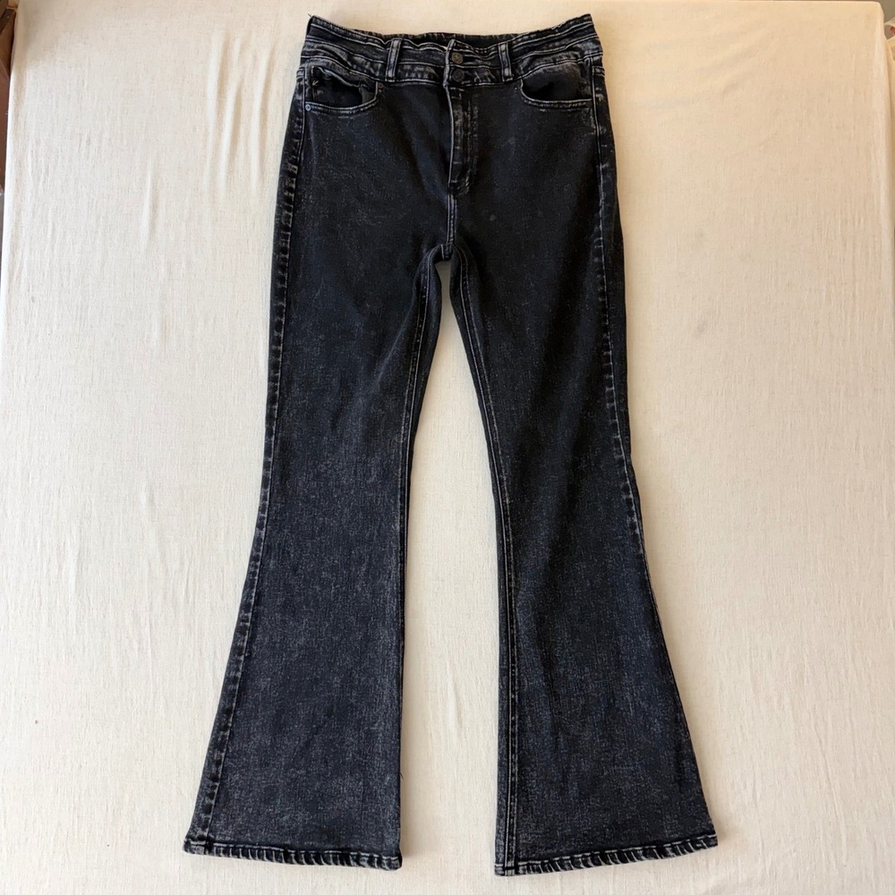 KanCan Amirah Ultra High Rise Flare Jeans 15/31 Black Acid Wash Y2K - Picture 3 of 9